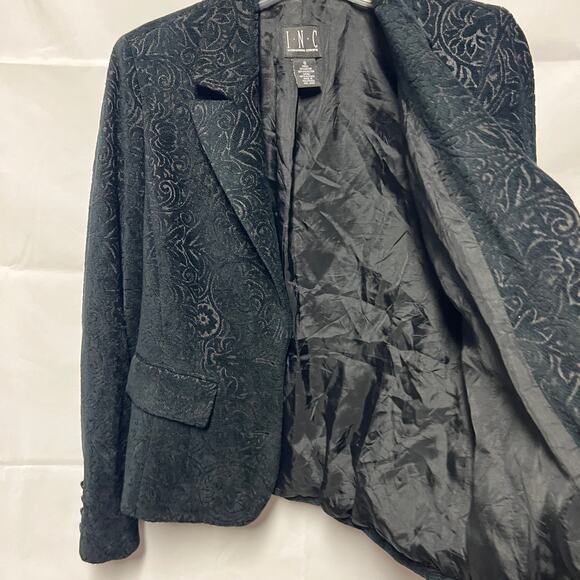 INC International Concepts Faux Suede Floral Black Blazer Size 8 Button Front - Picture 5 of 9